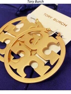 Tory Burch Miller Logo Gold Hoop Earrings